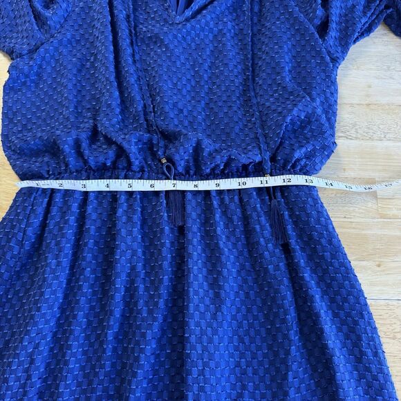 Trina Turk Viti Blue Mini Dress Peasant Boho Tiered Tassel Ruffle Medium New - Picture 13 of 15